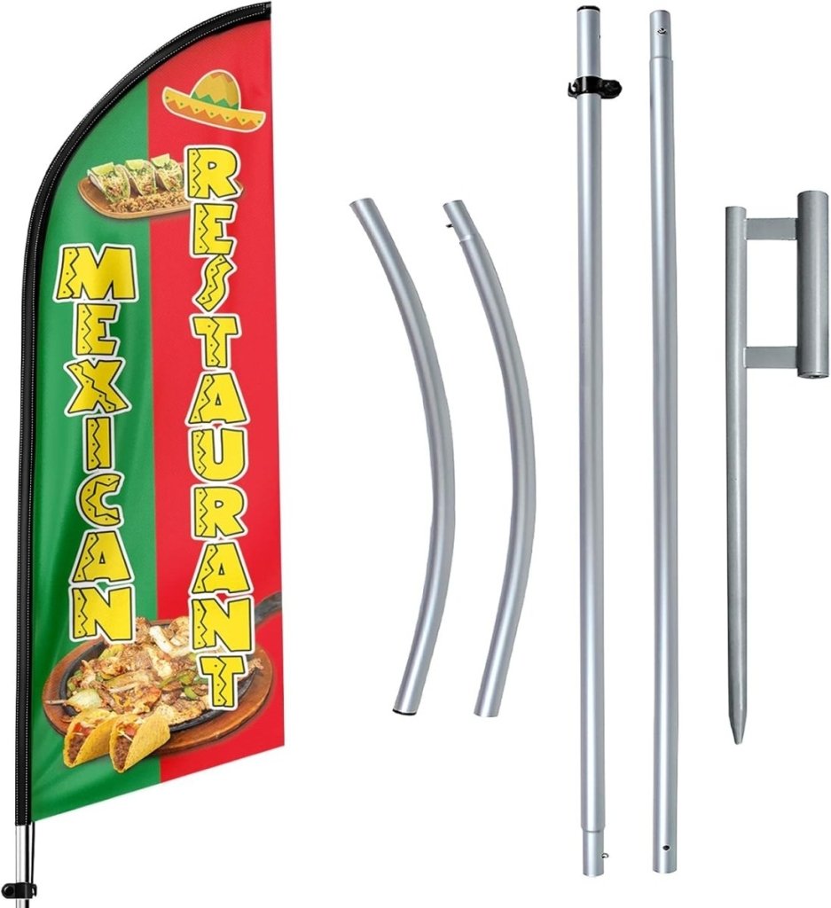 11ft Mexican Restaurant Banner Feather Flag Kit with Pole and Stake – Eye - catching Advertising Solution - FSFlag