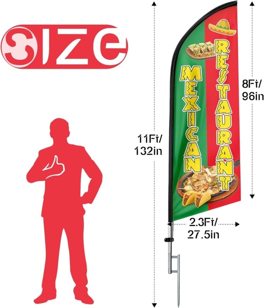 11ft Mexican Restaurant Banner Feather Flag Kit with Pole and Stake – Eye - catching Advertising Solution - FSFlag