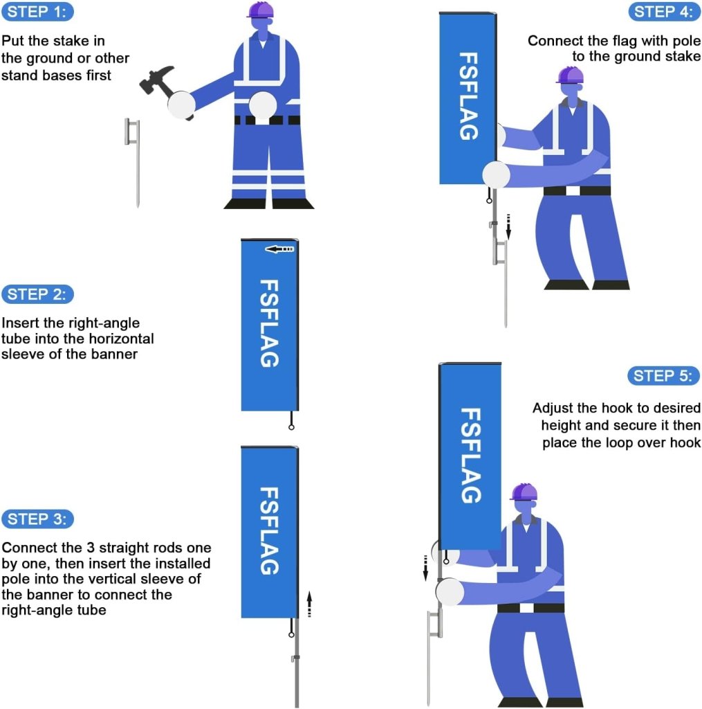 11FT Open House Rectangle Flag Banners with Pole and Ground Stake (Blue)