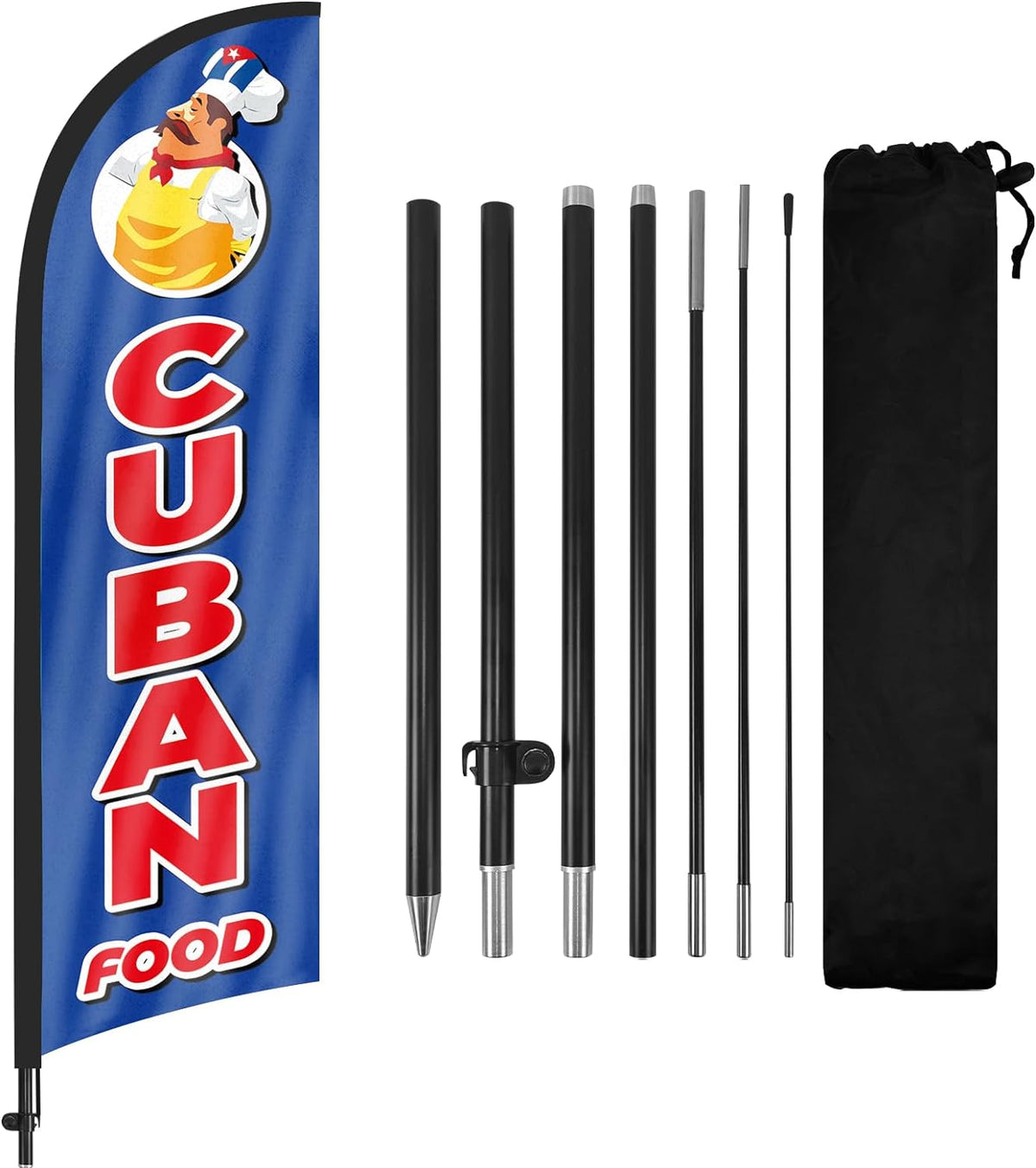 8ft Cuban Food Feather Flag Kit - Advertising Banner with Pole and Stake