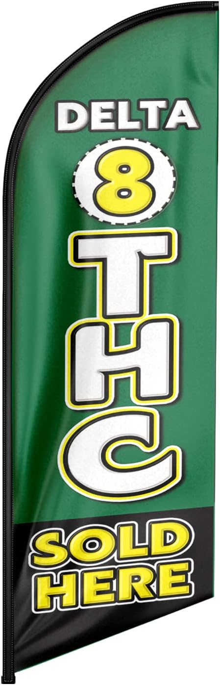 Delta 8 THC Sold Here Feather Flag: Advertising Banner for Delta 8 THC Sold Here Business (8ft, Green)