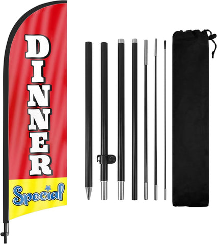 8ft Dinner Special Feather Flag Kit - Advertising Banner with Pole and Stake