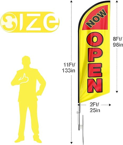 FSFLAG  with Pole and Ground Stake, 11Ft Now Open Advertising Feather Banner Sign for Businesses