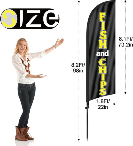 8ft Fish and Chips Feather Flag Kit - Advertising Banner with Pole and Stake