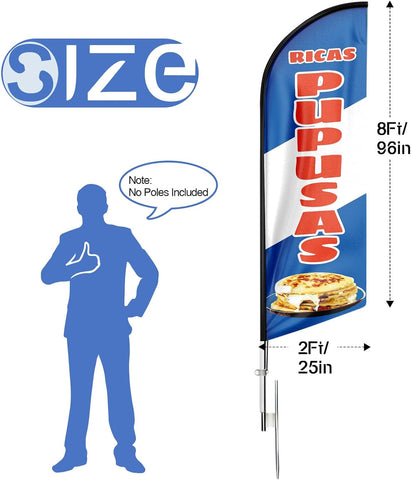 8ft Blue Ricas Pupusas Feather Flag - Promote Your Business!