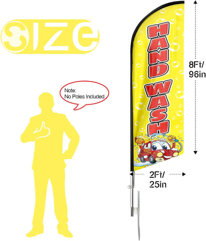 Hand Wash Feather Flag: Advertising Banner for Hand Wash Business (8ft, Yellow)