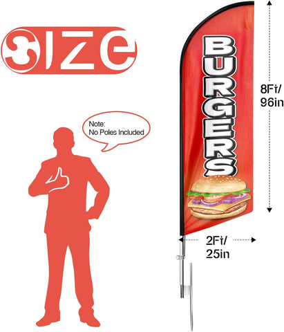 8ft Burgers Feather Flag - Advertise Your Burgers Business!