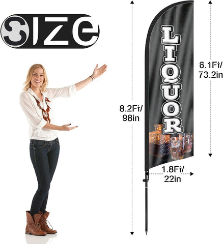 8ft Liquor Feather Flag Kit - Advertising Banner with Pole and Stake