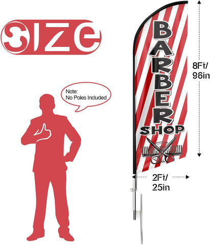 FSFLAG Barber Shop Feather Flag: 8Ft Red Advertising Banner for Barber Shop Business