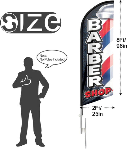 FSFLAG Barber Shop Feather Flag: 8Ft Black Advertising Banner for Barber Shop Business