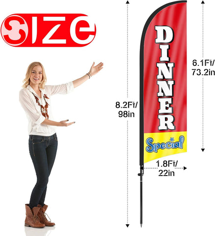 8ft Dinner Special Feather Flag Kit - Advertising Banner with Pole and Stake