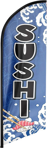 8ft Blue Sushi Feather Flag - Advertise Your Sushi Business!