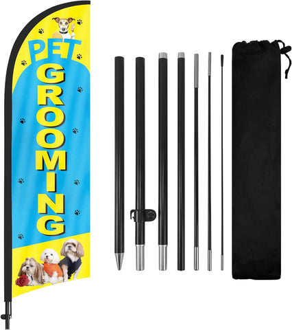 Pet Grooming Feather Flag: Advertising Banner for Pet Grooming Business (8ft)
