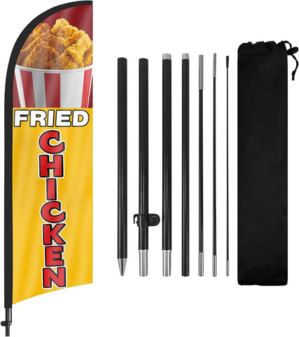 8ft Fried Chicken Feather Flag Kit - Advertising Banner with Pole and Stake