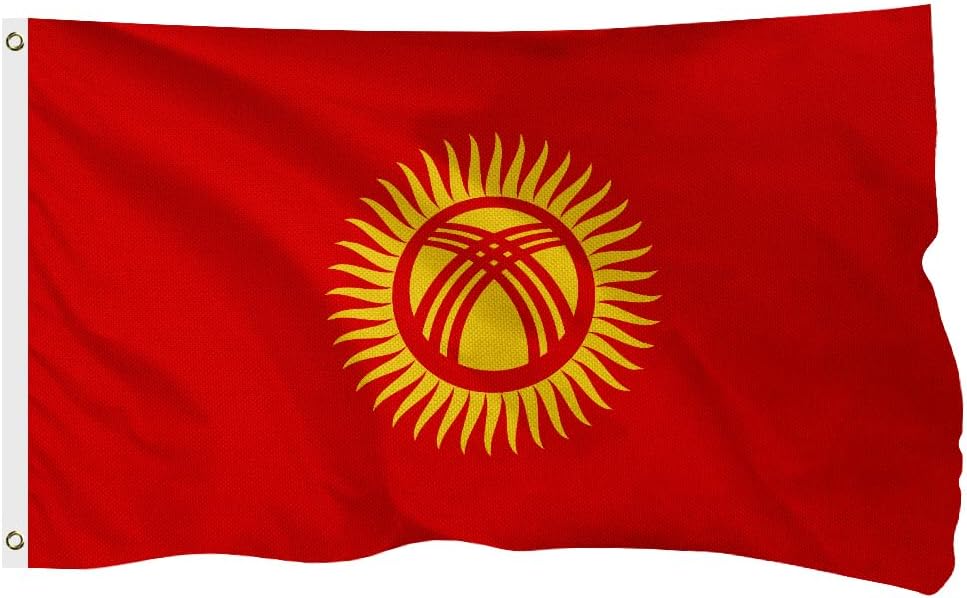 Kyrgyzstan Kyrgyz Flag for Outside, 400D Heavy Duty Polyester, Double-Sided Printing, Quadruple Stitched Fly Hem, Fade Resistant, 2 Brass Grommets