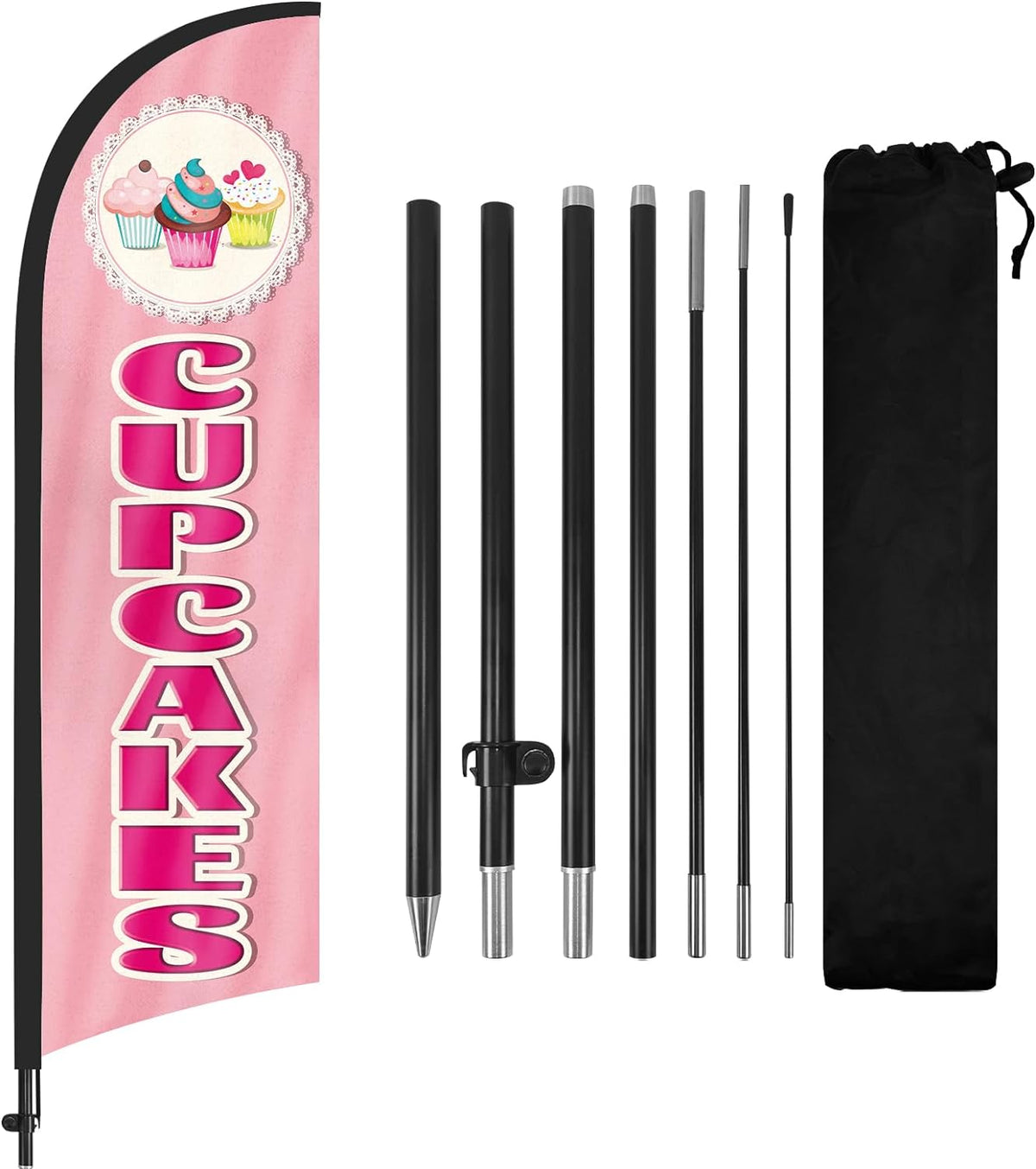 8ft Cupcakes Feather Flag Kit - Advertising Banner with Pole and Stake