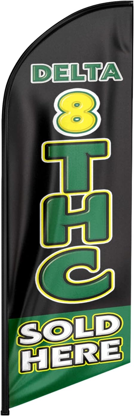 Delta 8 THC Sold Here Feather Flag: Advertising Banner for Delta 8 THC Sold Here Business (8ft, Black)