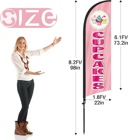 8ft Cupcakes Feather Flag Kit - Advertising Banner with Pole and Stake