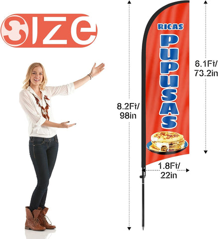 8ft Ricas Pupusas Feather Flag Kit - Advertising Banner with Pole and Stake