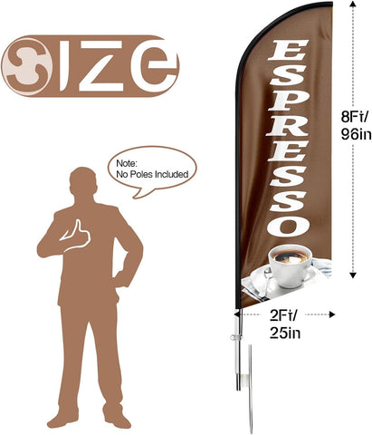 8ft Coffee Espresso Feather Flag - Attract Customers to Your Espresso Business!