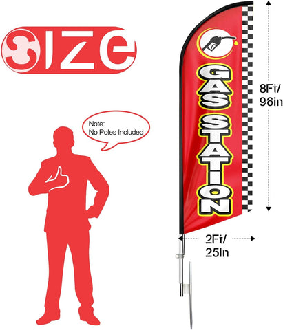 Gas Station Feather Flag: Advertising Banner for Gas Station Business (8ft, Red)