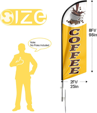 8ft Yellow Coffee Feather Flag - Attract Customers to Your Coffee Business!