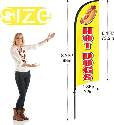 8ft Hot Dogs Feather Flag Kit - Advertising Banner with Pole and Stake