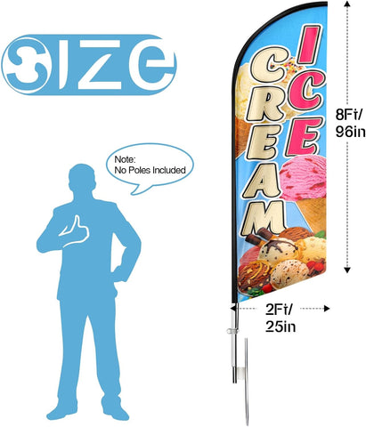 FSFLAG Ice Cream Feather Swooper Flag: 8Ft Advertising Banner for Ice Cream Business