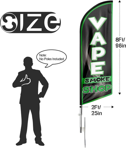 Vape Smoke Shop Feather Flag: Advertising Banner for Vape Smoke Shop Business (8ft, Black)