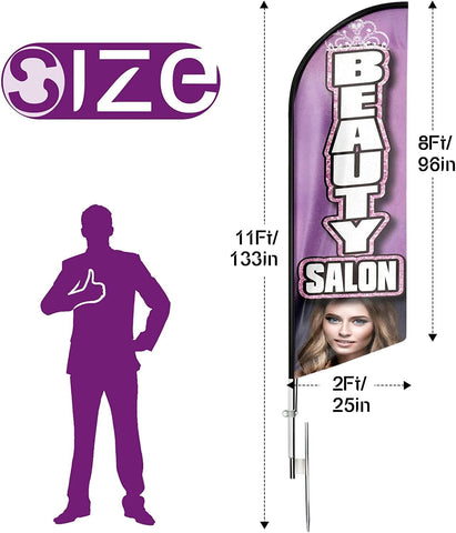 FSFLAG Beauty Salon Feather Flag Kit: 11FT Advertising Banner for Barber Shop Beauty Salon Business