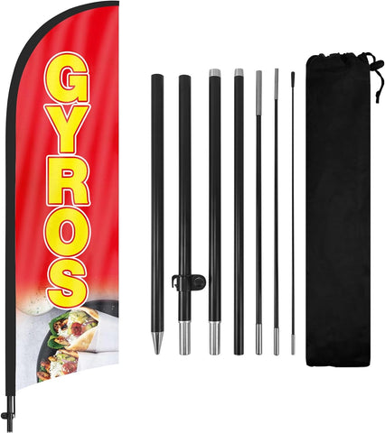 8ft Gyros Feather Flag Kit - Advertising Banner with Pole and Stake