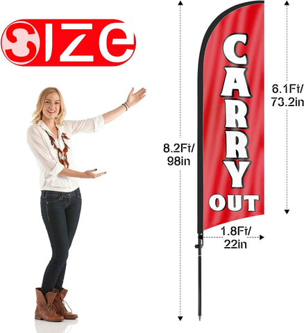 8ft Carry Out Feather Flag Kit - Advertising Banner with Pole and Stake