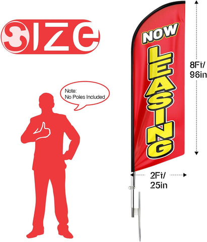 Now Leasing 8FT Red Feather Flag - Eye-catching Banner!