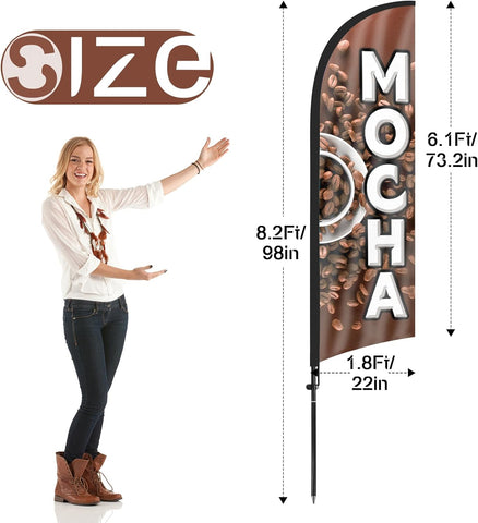 8ft Mocha Feather Flag Kit - Advertising Banner with Pole and Stake