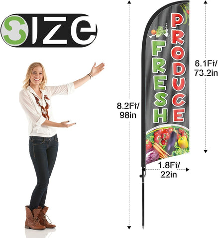 8ft Fresh Produce Feather Flag Kit - Advertising Banner with Pole and Stake