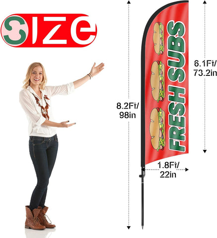 8ft Fresh Subs Feather Flag Kit - Advertising Banner with Pole and Stake