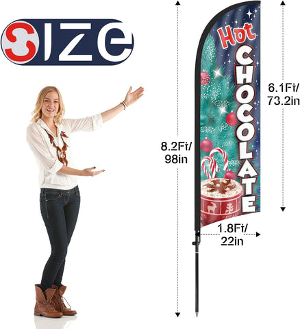 8ft Hot Chocolate Feather Flag Kit - Advertising Banner with Pole and Stake