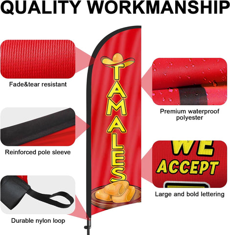 8ft Tamales Feather Flag Kit - Advertising Banner with Pole and Stake
