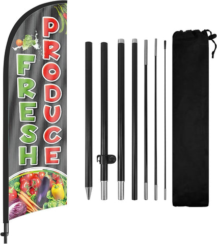 8ft Fresh Produce Feather Flag Kit - Advertising Banner with Pole and Stake