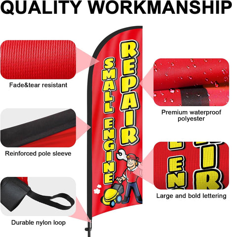 Small Engine Repair Feather Flag: Advertising Banner for Small Engine Repair Business (8ft)