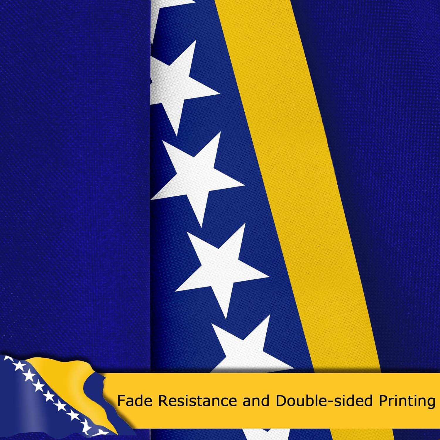 Bosnia and Herzegovina Flag for Outside, 400D Heavy Duty Polyester, Double-Sided Printing, Quadruple Stitched Fly Hem, Fade Resistant, 2 Brass Grommets