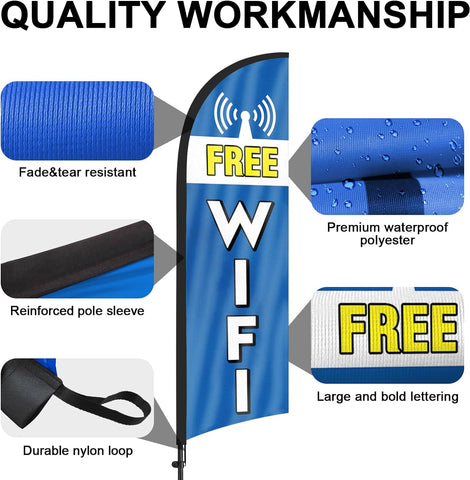 Free WiFi Feather Flag: Advertising Banner for Free WiFi Business (8ft)