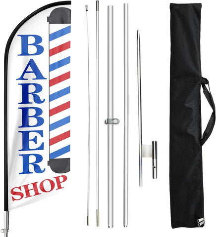 FSFLAG Barber Flag with Pole Kit: 11FT Advertising Banner for Barbershop Business