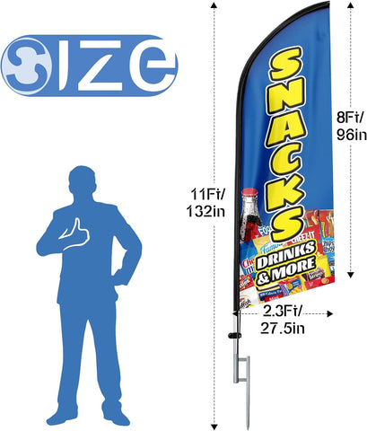 Snack Sign - 11ft Feather Flag Kit for Advertising with Pole and Stake