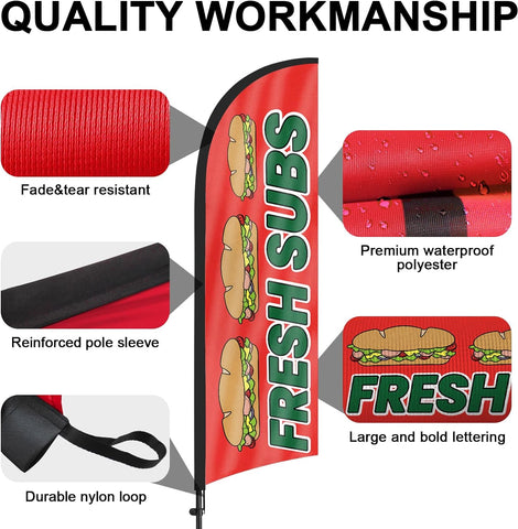8ft Fresh Subs Feather Flag Kit - Advertising Banner with Pole and Stake