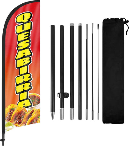8ft Quesabirria Feather Flag Kit - Advertising Banner with Pole and Stake