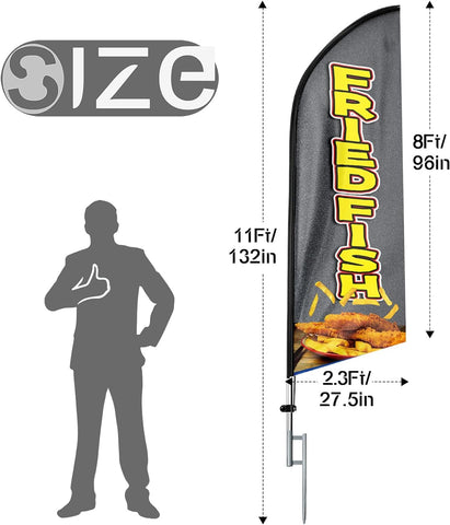 11ft Fry Fest Six Flags Fried Fish Feather Flag - Advertising Banner Kit