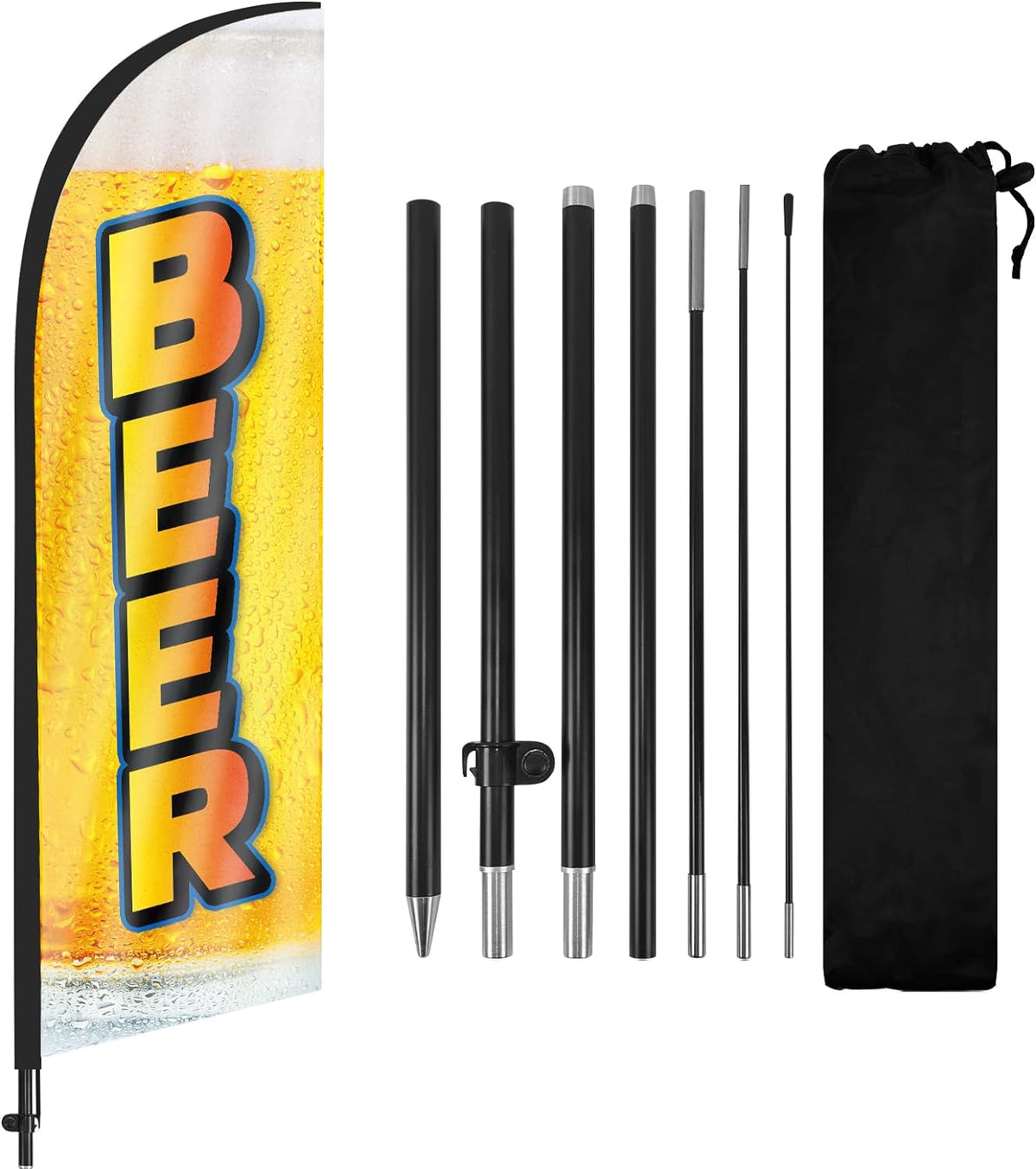 8ft Beer Feather Flag Kit - Advertising Banner with Pole and Stake