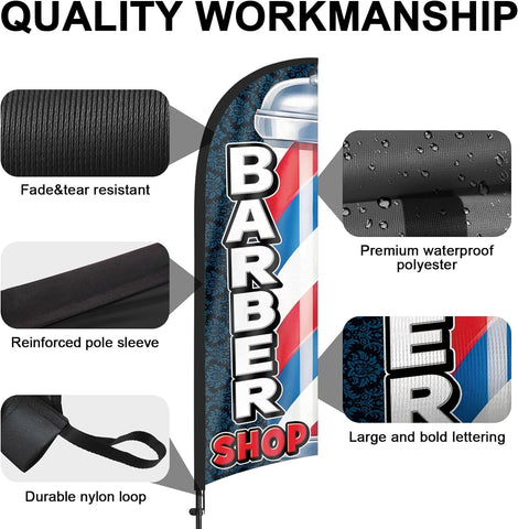 FSFLAG Barber Feather Flag Set: 8Ft Advertising Banner for Barbershop Business
