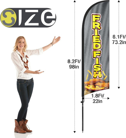 8ft Fried Fish Feather Flag Kit - Advertising Banner with Pole and Stake